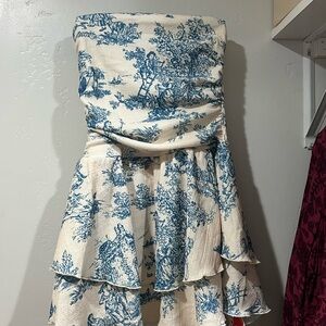 Amazon Blue and Cream Strapless Dress